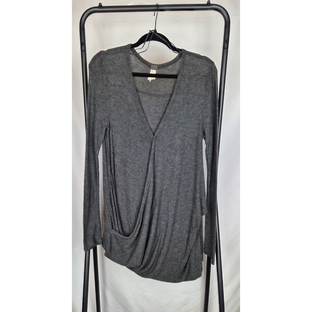 We The Free People Miss Rose Surplice Wrap Top Dark Grey Size Small Oversized - Picture 3 of 8
